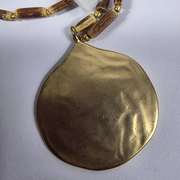 J Jill Tri Strand Wooden Bead and Brass Bohemian Statement Necklace - Picture 2 of 10